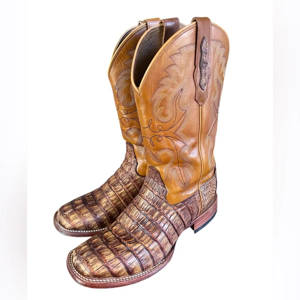 Cody James Exotic Caiman Tail Skin Western Boot Broad Square Toe Crocodile Boots - Picture 4 of 15